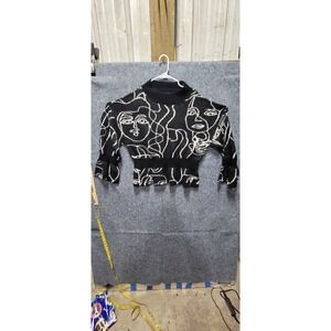 Shein Women's Black &‎ White Picasso Faces Sweater 3/4 Bell Sleeves Size XL
